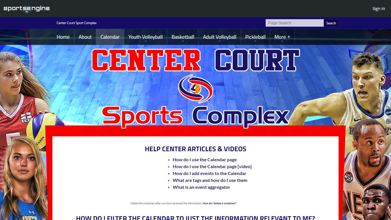 Calendar - Center Court Sport Complex